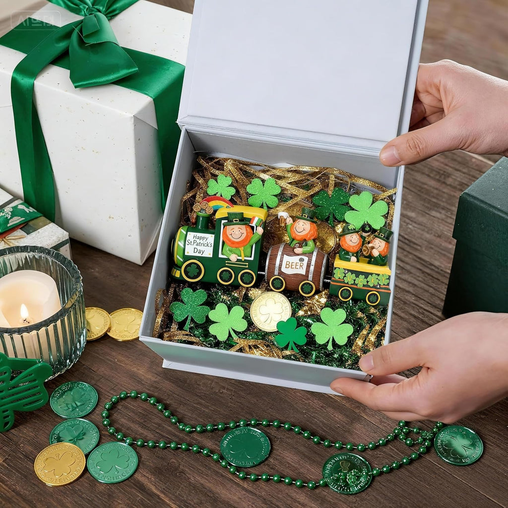 Valery Madelyn St. Patrick's Day Decorations - Lighted LED Leprechaun Train with Shamrock & Pot of Gold | Festive Table Centerpiece