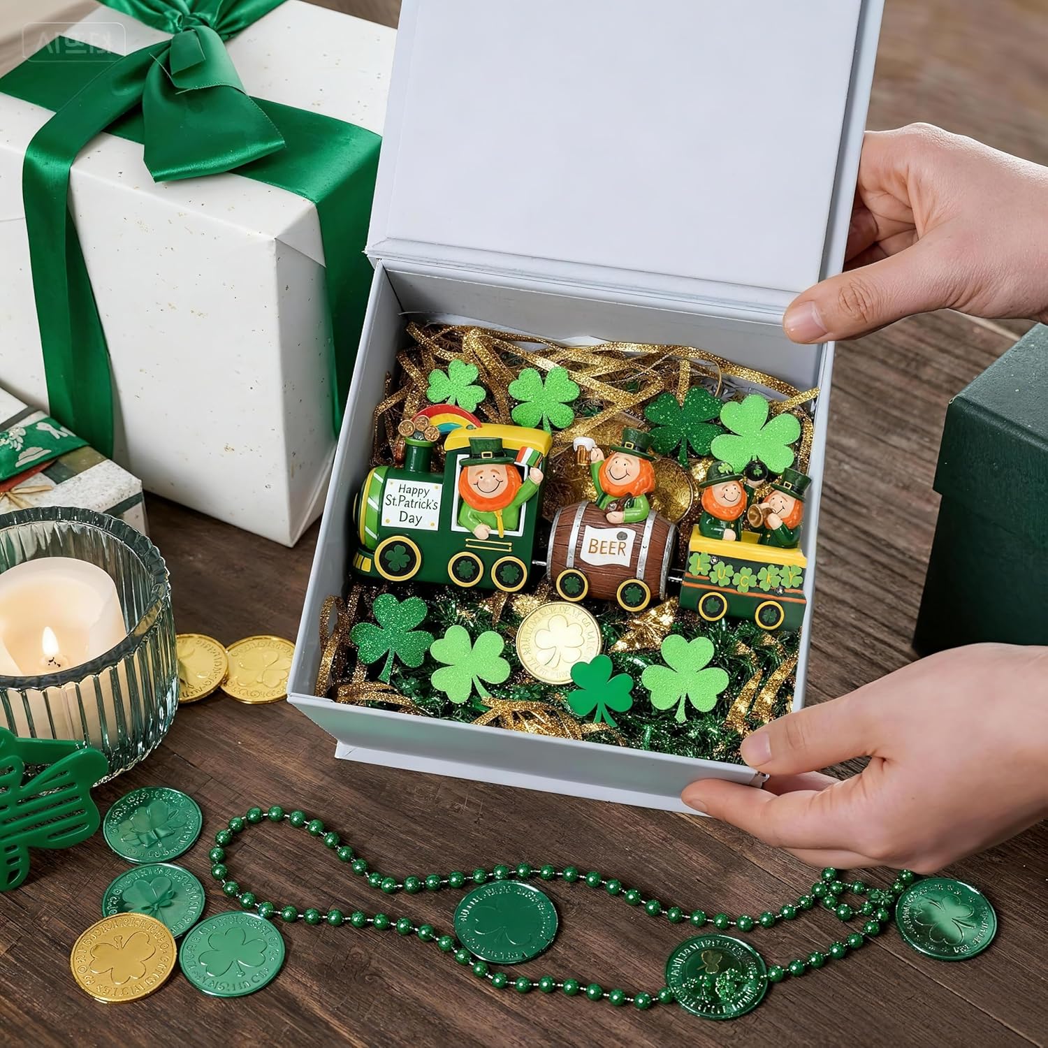 Valery Madelyn St. Patrick's Day Decorations - Lighted LED Leprechaun Train with Shamrock & Pot of Gold | Festive Table Centerpiece