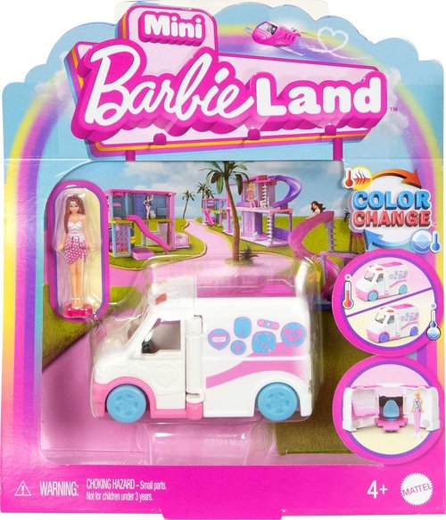 Barbie Mini Doll & Toy Vehicle Set - Color-Change Care Clinic Vehicle with 1.5-Inch Doll