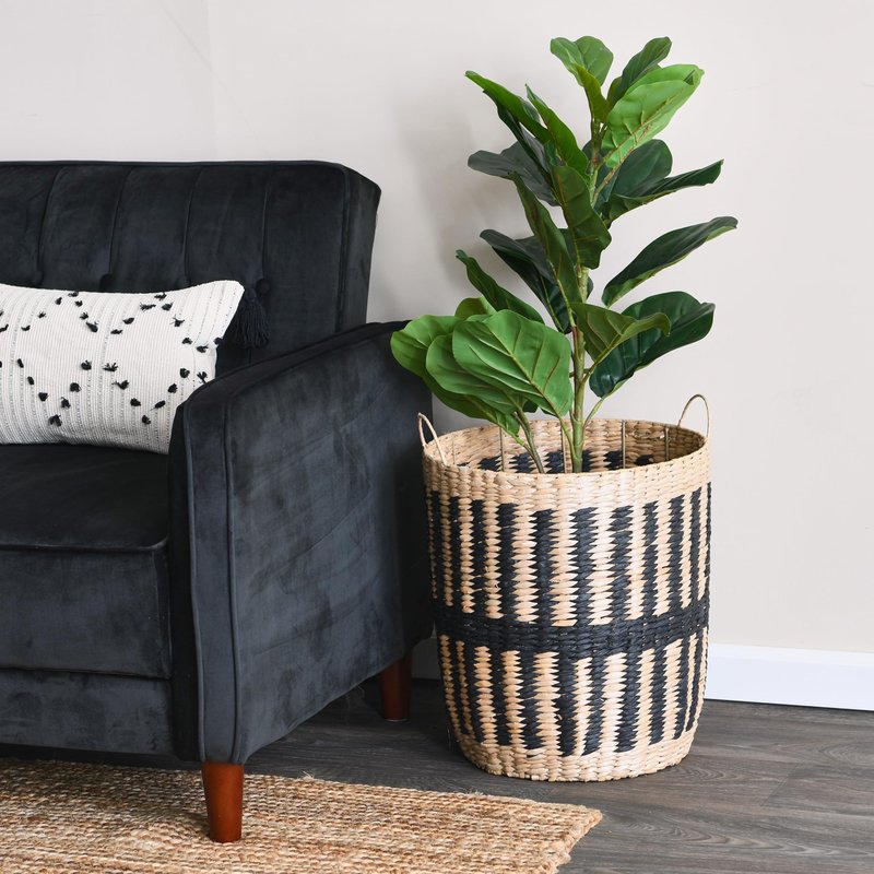Household Essentials Cattail and Paper Pillar Basket, Natural and Black