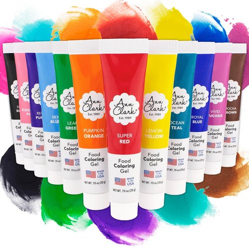 Ann Clark Gel Food Coloring - Professional-Grade Set of 12 Vibrant Colors | Made in USA, 0.7 oz Each