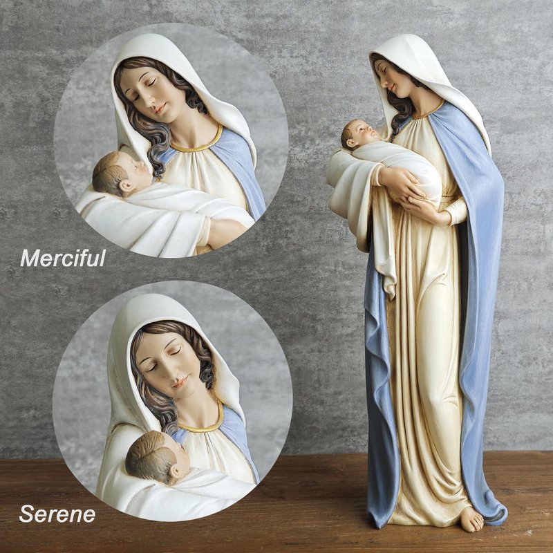 BC Catholic Madonna with Child Statue, 12.75" H Blessed Virgin Mary Figure, Holy Mother Religious Gift for Mom, Hand Painted Virgen Maria Renaissance Sculpture by Buildclassic