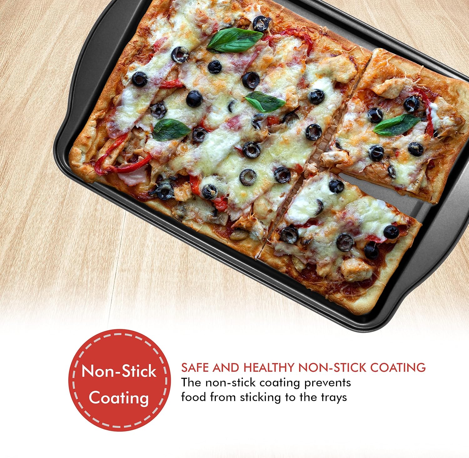 Perlli Non-Stick Baking Sheets - 3-Piece Carbon Steel Set for Cakes & Cookies | BPA-Free, Various Sizes