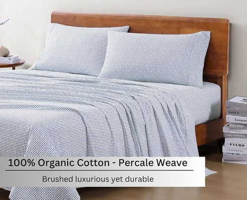 LANE LINEN 100% Organic Cotton Full Sheet Set - Soft, Comfy Percale Bedding in Polka Dot Design