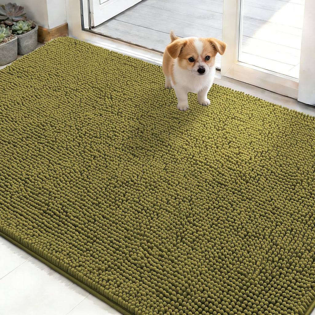 OLANLY Dog Door Mat - Absorbent Non-Slip Washable Doormat for Muddy Paws | 48x30, Willow Green