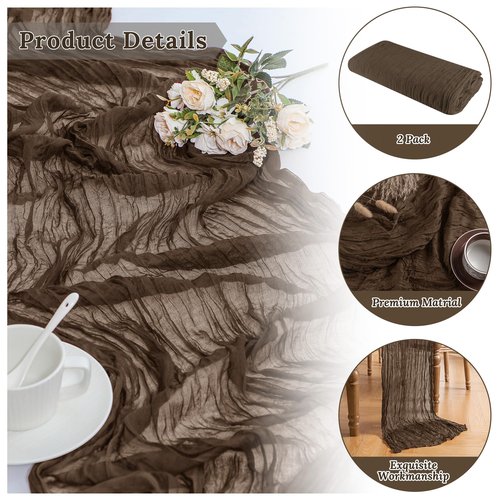 ButterMelt 2 Pack Brown Cheesecloth Table Runner, Boho 35x120 Inch Long Gauze Decor for Baby Shower, Bridal Shower or Wedding Party