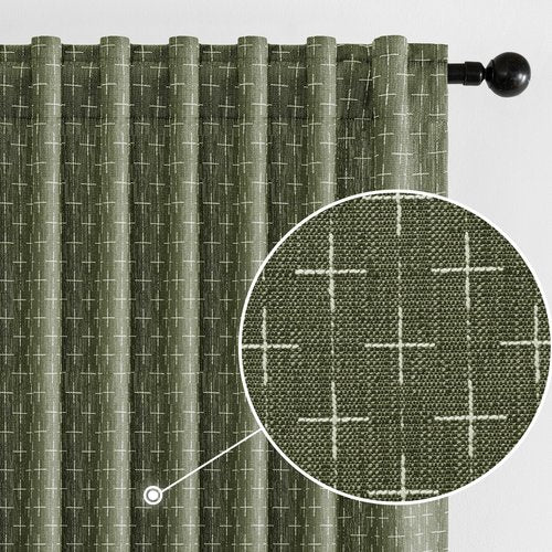 MIULEE Linen Curtains - Geometric Patterned Drapes for Living Room & Bedroom | 84-Inch Olive Green, 2 Panels Set