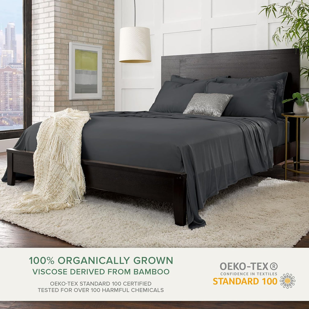 Pure Bamboo Queen Sheets - Luxuriously Soft & Cooling 100% Organic Viscose Bed Set | Charcoal Color