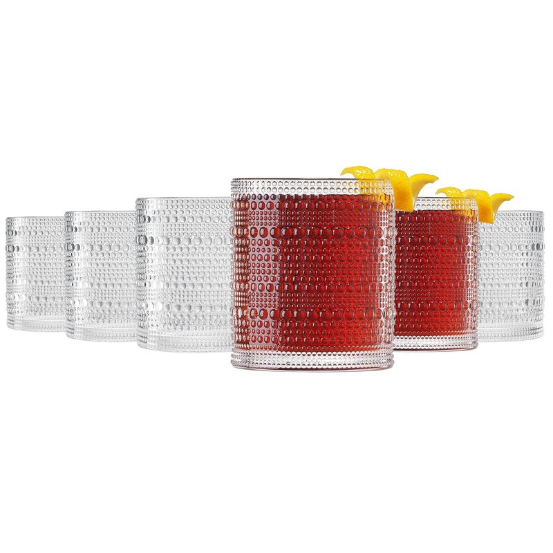 Plastic Hobnail Drinking Glasses Set of 6 Tritan Lowball Cups 14oz, Shatterproof & Unbreakable Acrylic Beaded Design, BPA-Free, Dishwasher Safe Indoor/Outdoor Drinkware for Water, Juice, Cocktails