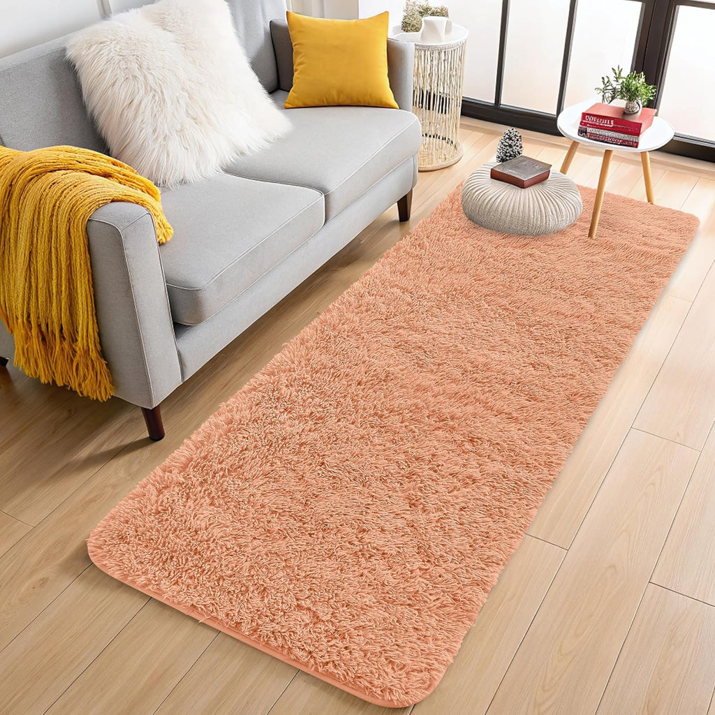 OLANLY Machine Washable 2x4 Runner Rug - Soft Fluffy Shaggy Design for Bedroom & Hallway | Muted Orange
