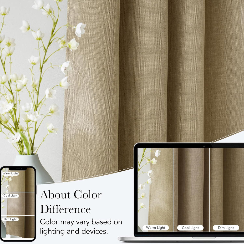 NICETOWN Blackout Curtains - Short Faux Linen Oatmeal Privacy Panels for Kitchen | 63 Inches, 2 Panels