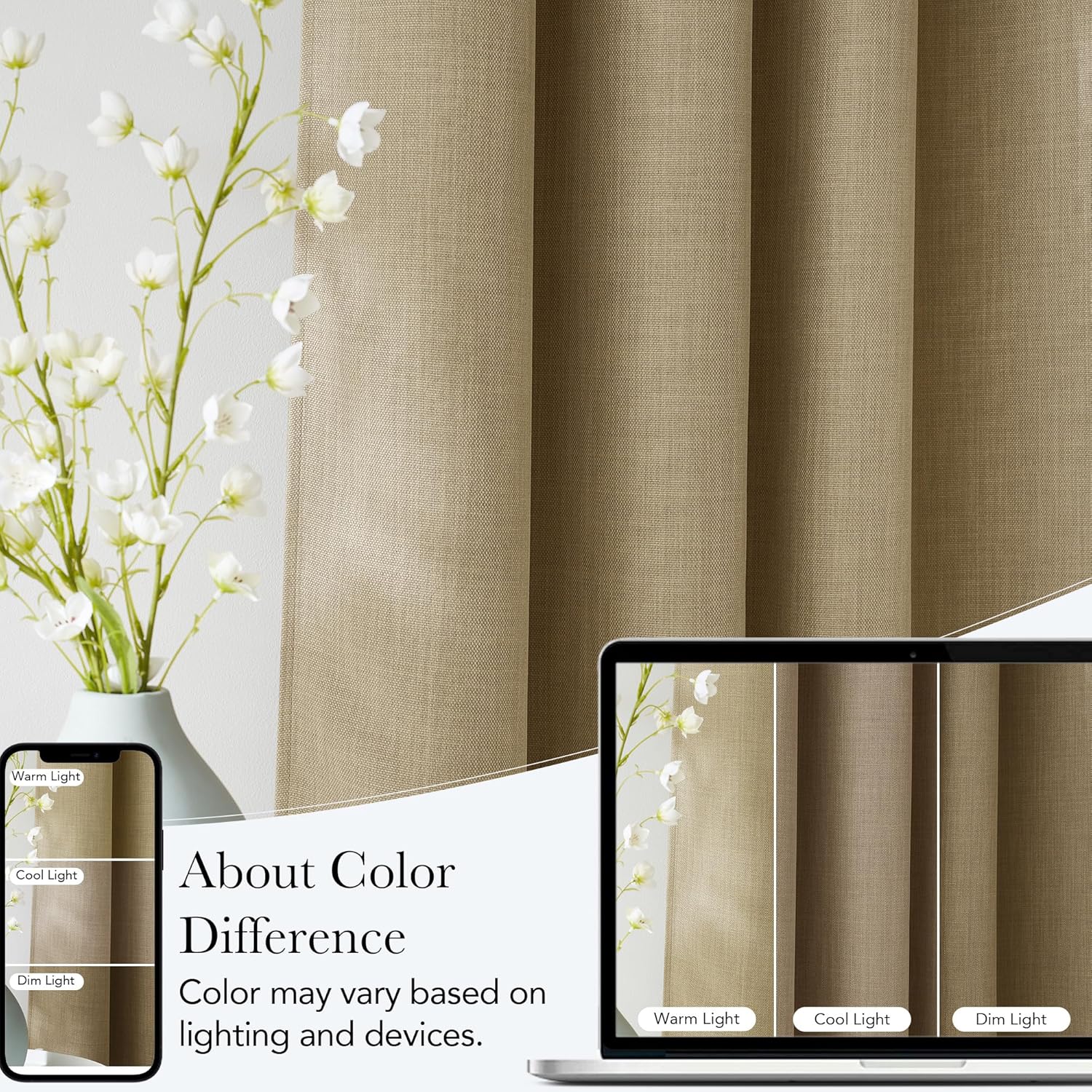 NICETOWN Blackout Curtains - Short Faux Linen Oatmeal Privacy Panels for Kitchen | 63 Inches, 2 Panels