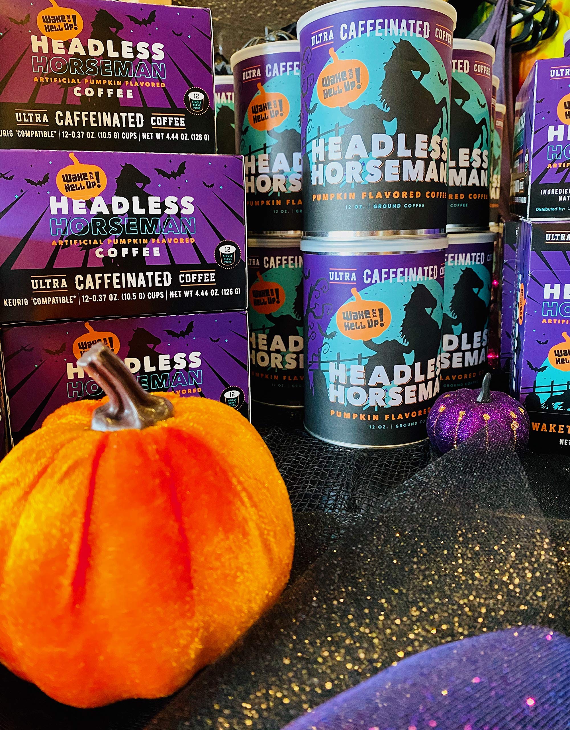 Wake The Hell Up! Headless Horseman Pumpkin Flavored Single Serve Coffee Pods Of Ultra-Caffeinated Coffee For K-Cup Compatible Brewers | 24 Count, 2.0 Compatible Pods