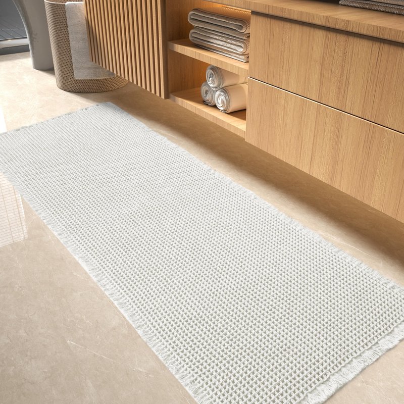 tchdio Waffle Bath Mat-Runner Rug, Super Absorbent Non Slip Bath Mats for Bathroom Machine Washable Long Rugs with Tassels, Bath Rugs for Bathroom Floor Beside Tub, 2' x 6'(24" x 72")
