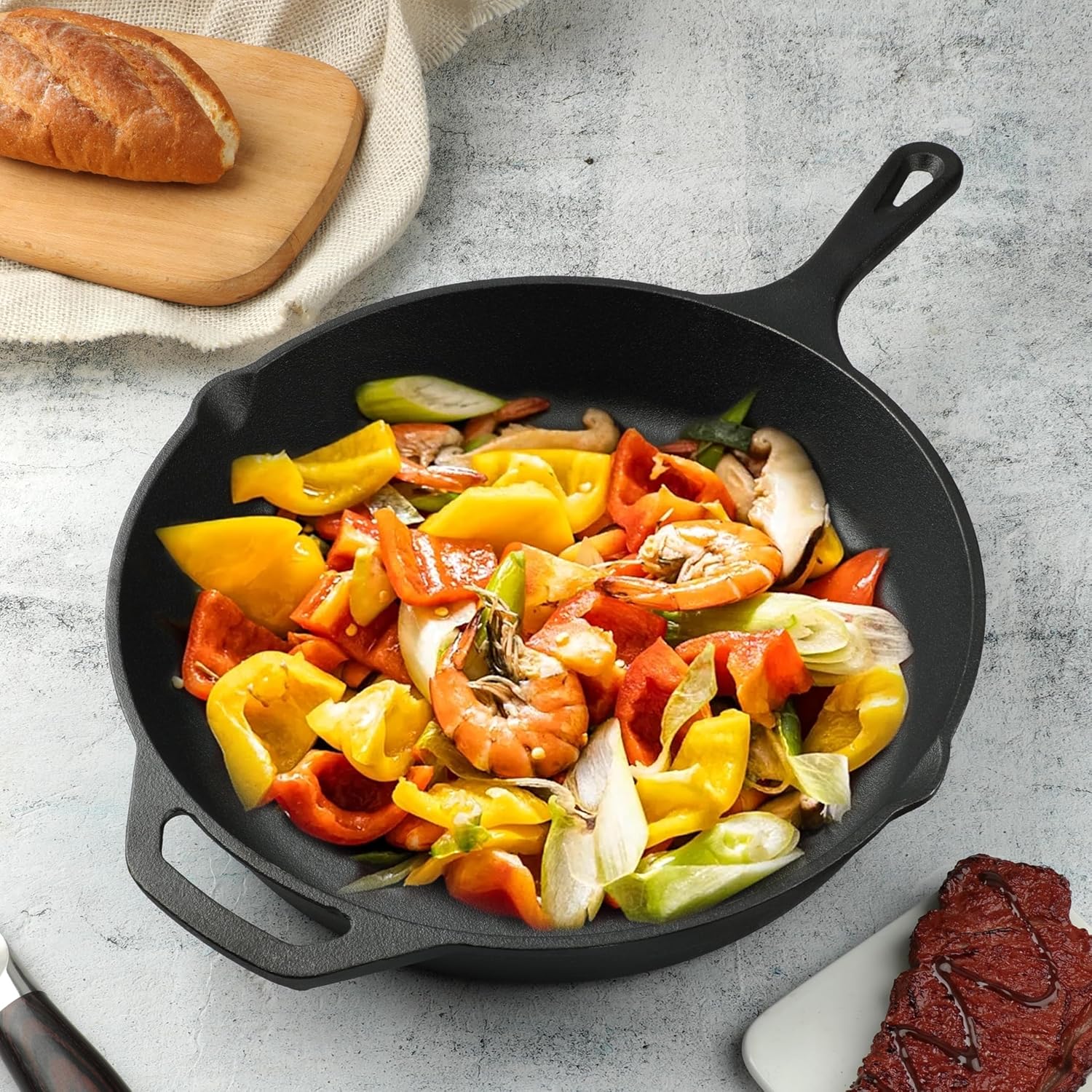 Skiennix 12-Inch Cast Iron Skillet - Pre-Seasoned Frying Pan for Oven, Stovetop & Grill | Durable Non-Toxic Cookware