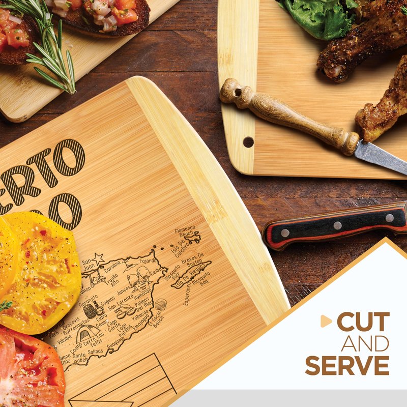 Puerto Rico Map Cutting Board - Bamboo Serving Board 11" x 8.5", Small Charcuterie Snack Board, Housewarming Gift, PR State Souvenir Kitchen Decor by Bambusi