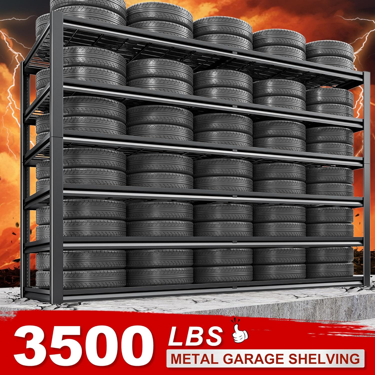 REIBII 3500LBS Heavy Duty Garage Shelving - Adjustable 6-Tier Metal Storage Unit | 55" W x 26" D x 84" H, Black, 3 Pack