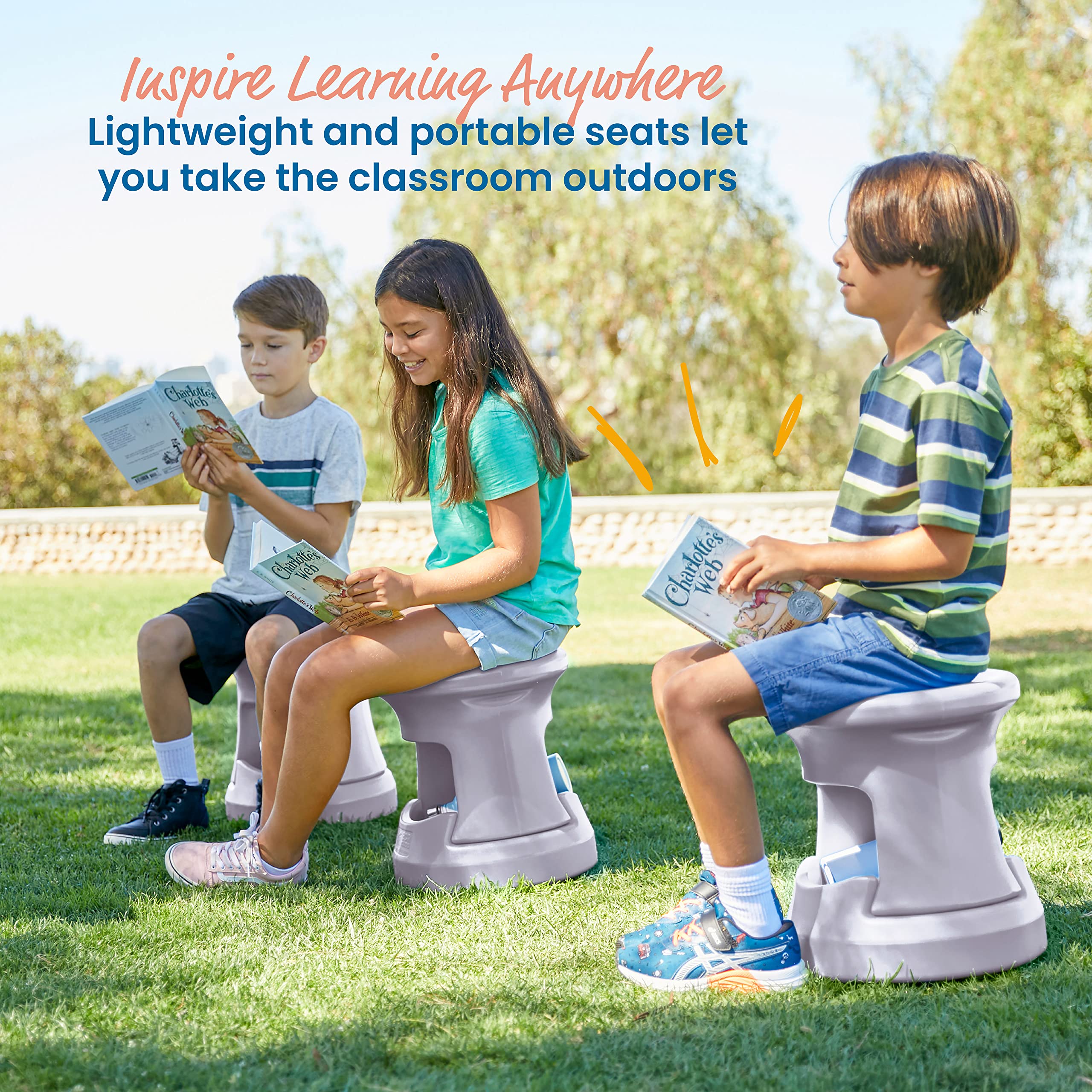 ECR4Kids Storage Wobble Stool, 15in Seat Height, Active Seating, Light Grey