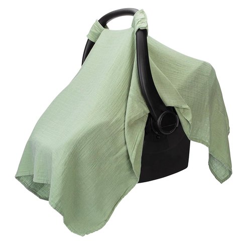 Comfy Cubs Baby Car Seat Cover - Soft Bamboo Rayon & Muslin Cotton Blend - Lightweight Sage Canopy for Sun & Bug Protection