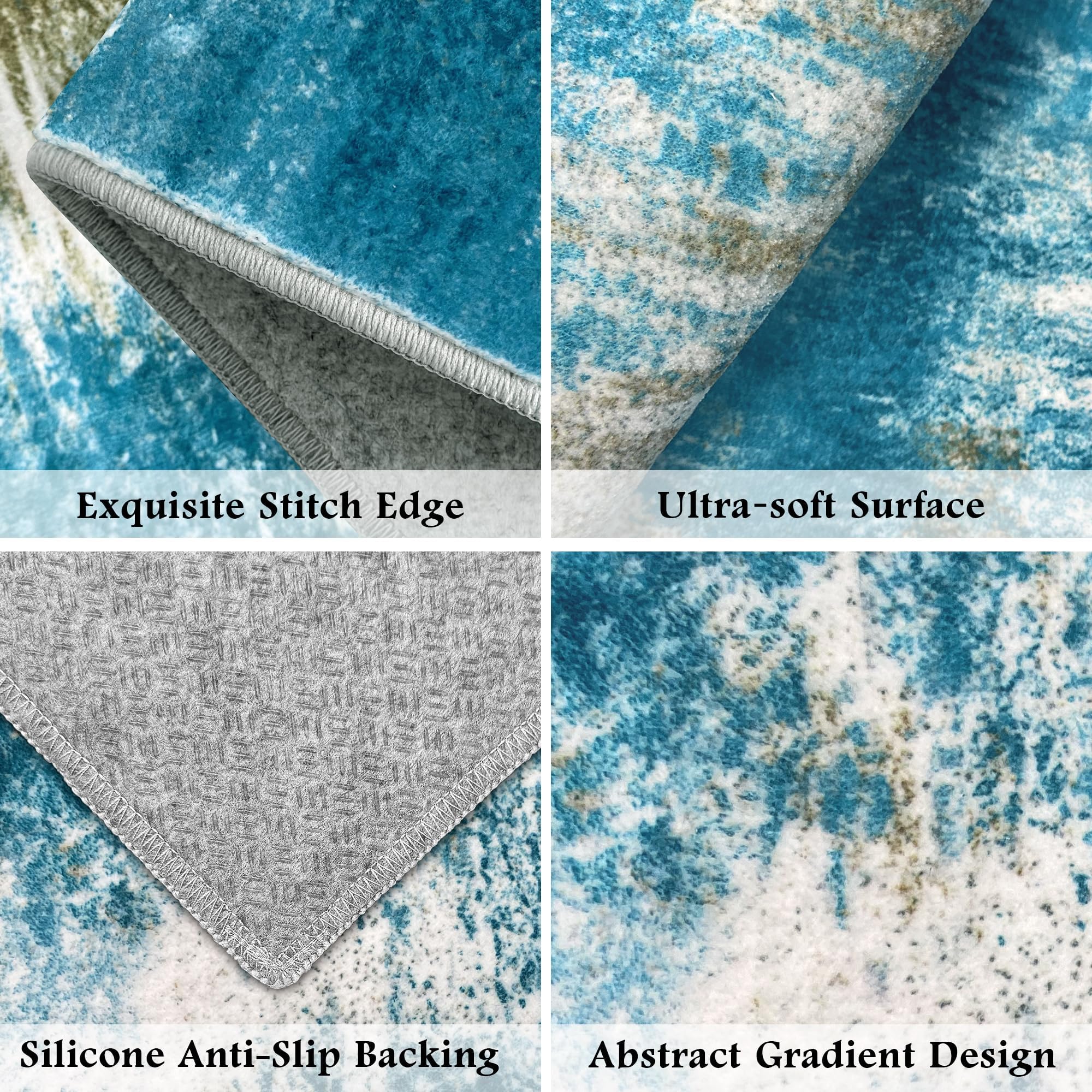 Tritard Upgrade Non Slip Kitchen Rugs Sets of 3 Washable Kitchen Mats for Floor Abstract Kitchen Runner Rug Ultra Soft Floor Mat Set Kitchen Carpet Rugs for Hallway, Laundry, Entryway, Office, Teal