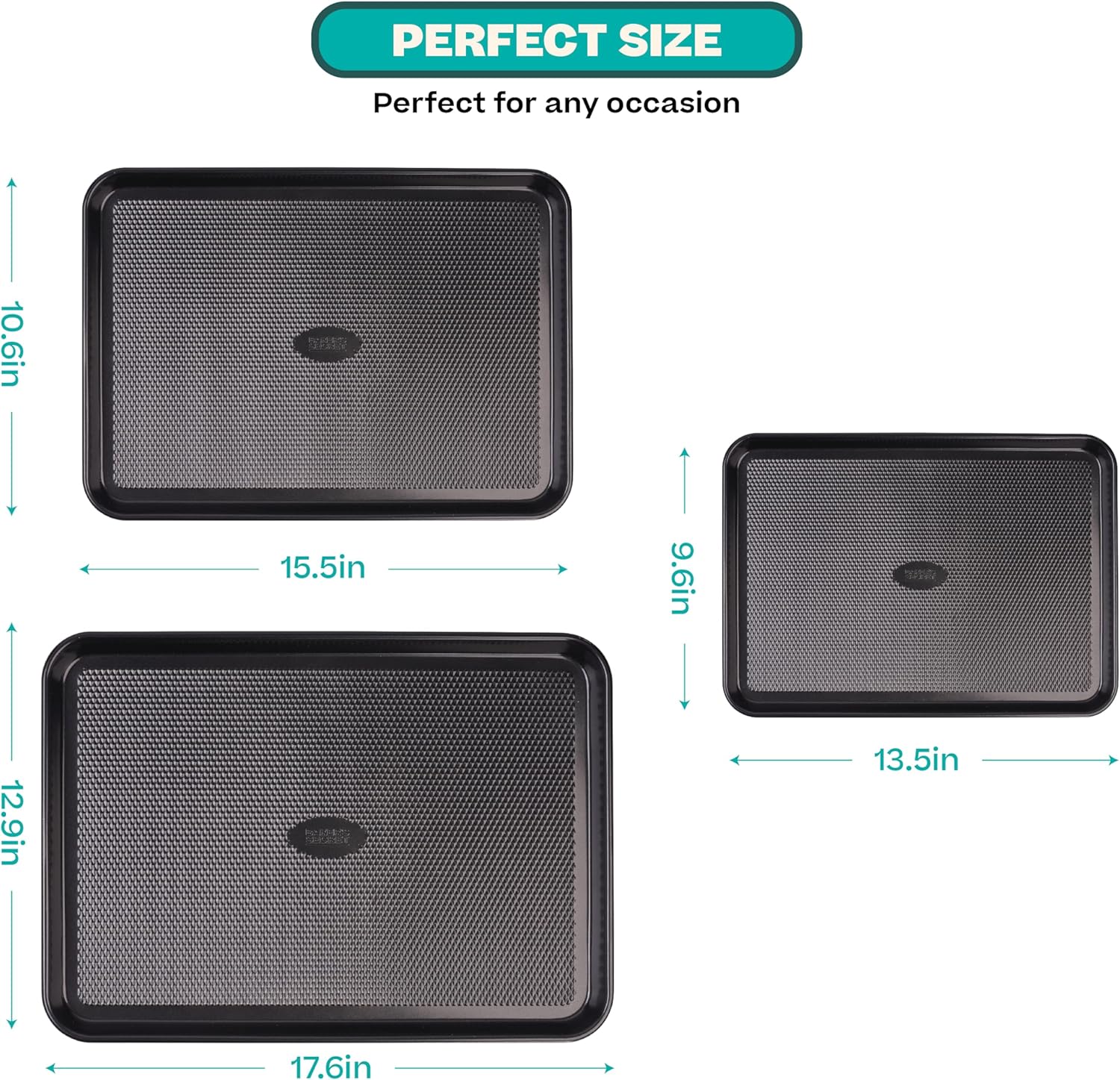 Baker's Secret Baking Sheet Pan Set - 3 Premium Cookie Sheets with Diamond Texture | Extra Thick, PFOA Free