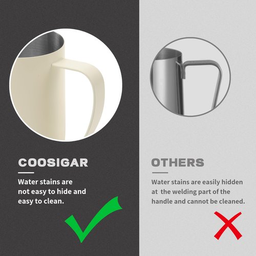 Coosigar Milk Frothing Pitcher 450ml/15oz,304 Stainless steel Espresso Steaming Pitcher,milk frother cup,Milk Jug Cup,Latte Art(cream white)