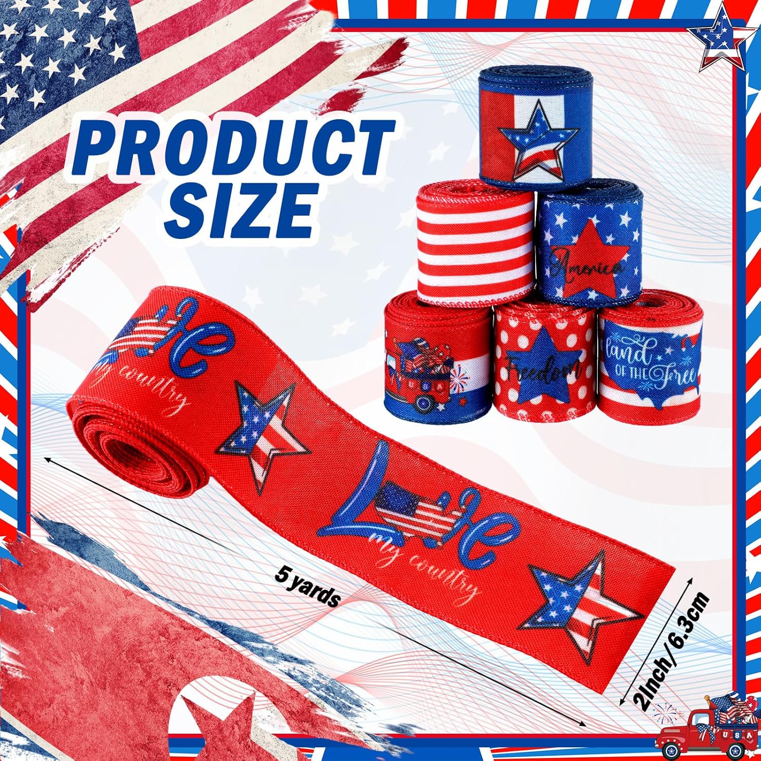 Skiennix Memorial Day Ribbon - 12 Rolls of 60 Yards Stars and Stripes Burlap Wired Edge | Patriotic Crafting