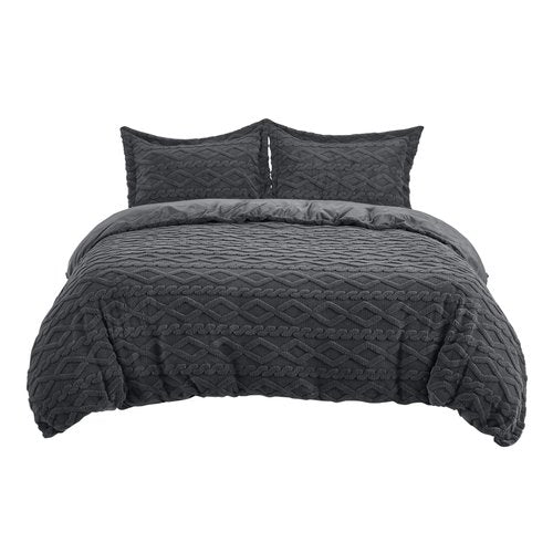 Bedsure Fluffy Flannel Duvet Cover Set - Faux Fur Comforter Cover Queen Size, Dark Grey Warm Plush Bedding for Winter, 3-Piece Set with Zipper Closure (90"x90") and 2 Pillow Shams