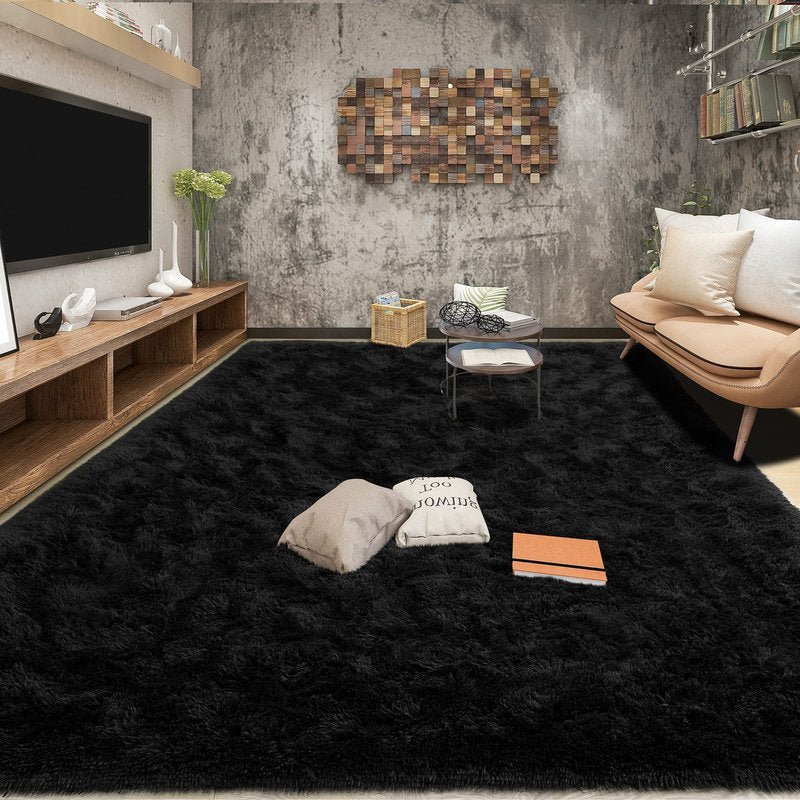 Tepook Area Rugs 8x10 for Living Room, Super Soft Fluffy Rugs for Bedroom, Modern Shaggy Rug Fuzzy Carpets for Kids, Plush Indoor Nursery Home Decor Rug with Non-Slip Bottom, Black