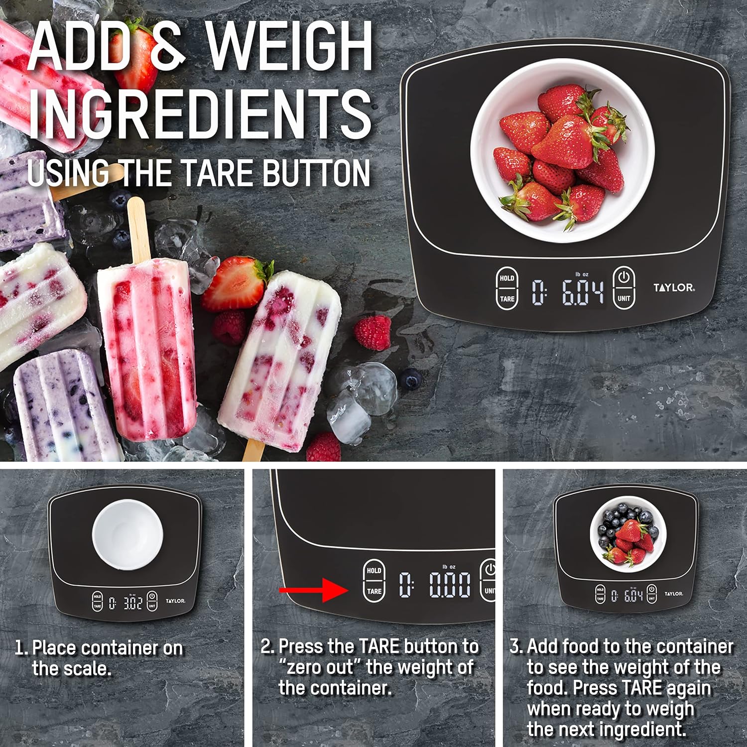 Taylor Waterproof Digital Kitchen Scale - 11 lbs Capacity | Sleek Black Design