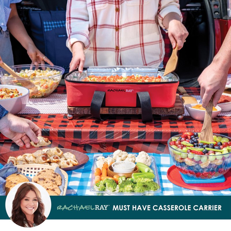 Rachael Ray Lasagna Lugger, Thermal Insulated Casserole Carrier for Hot or Cold Food, Lugger Tote for Potluck, Parties, Picnic, and Cookouts, Fits 9" x 13" Baking Dish, Buffalo Check