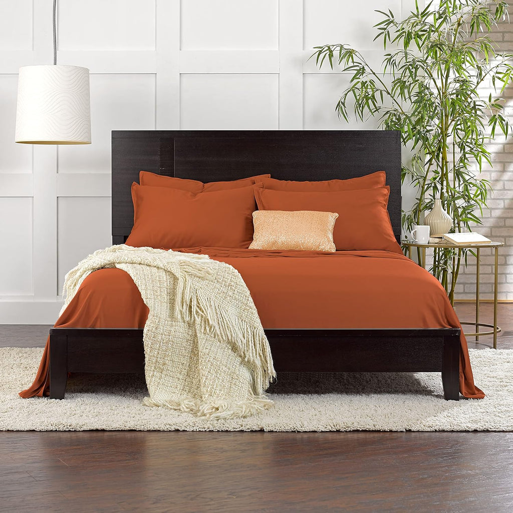 Pure Bamboo Full Sheets - 100% Organic Viscose Bed Sheet Set | Luxuriously Soft & Cooling (Full, Terracotta)