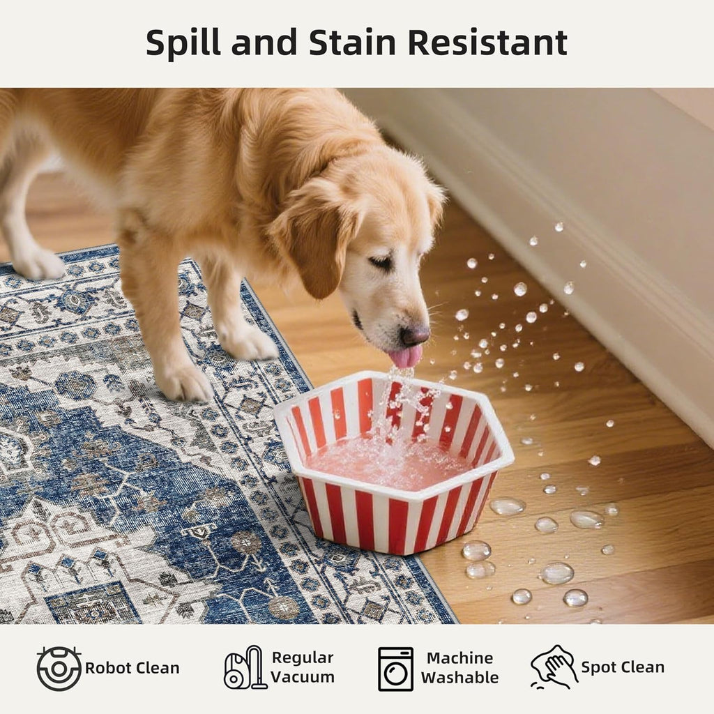 Skiennix Washable Kitchen Floor Mats - Non-Slip Water-Resistant Rugs | Soft Decorative Set (2x3, 2x4, 2x5, 2x6, Blue)