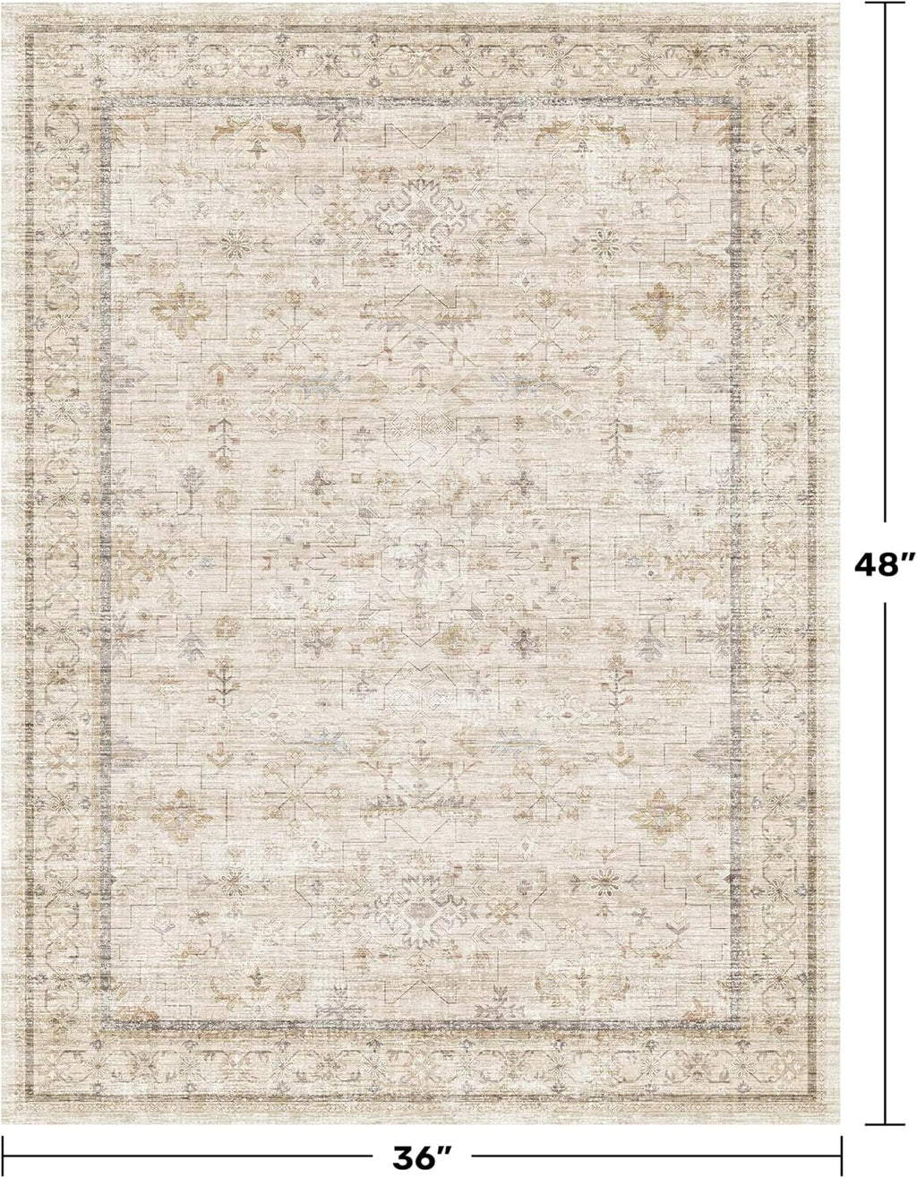 Vintage 3x4 Beige Indoor Rug - Washable Non-Slip Geometric Pattern for Kitchen, Bedroom & Entryway