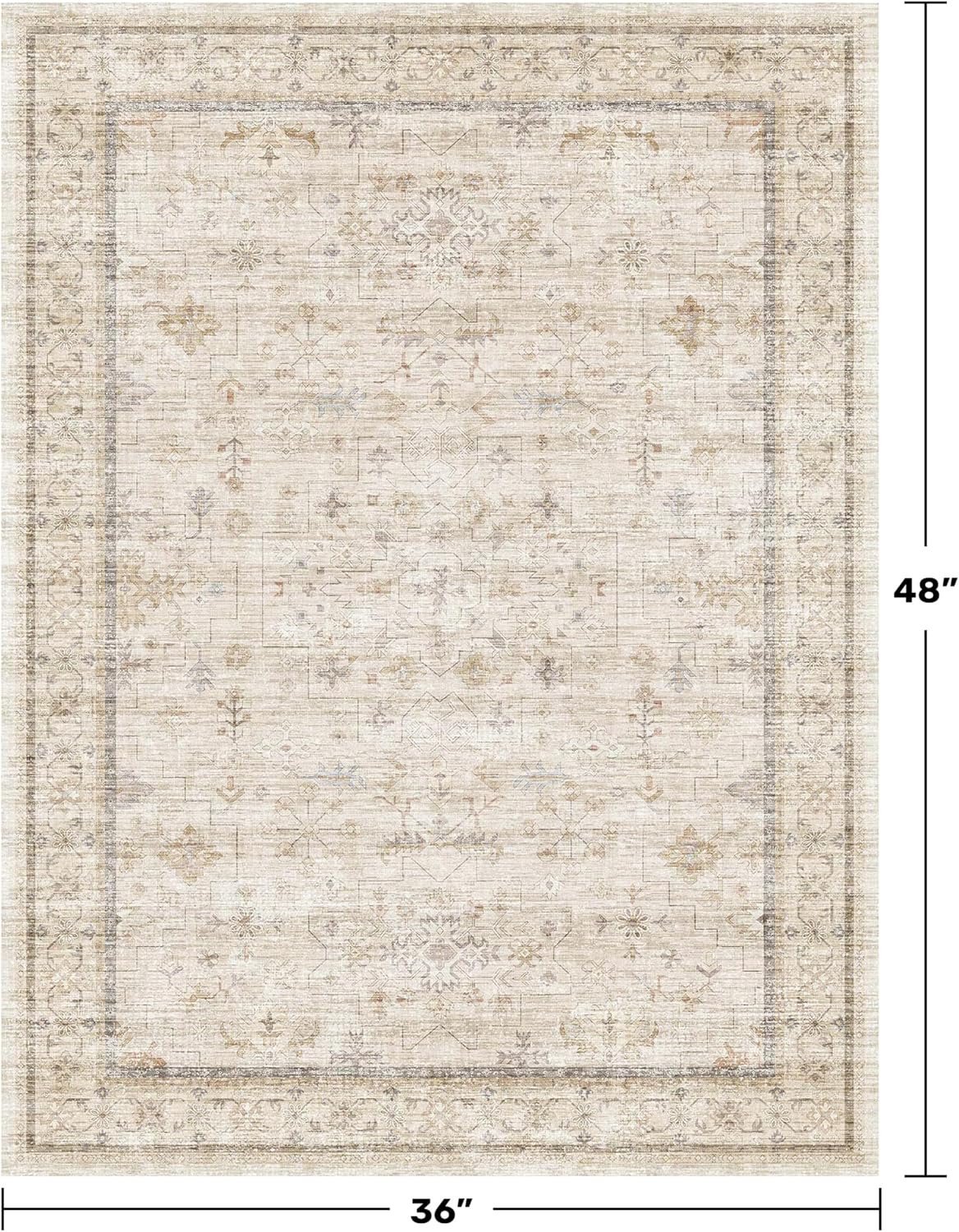 Vintage 3x4 Beige Indoor Rug - Washable Non-Slip Geometric Pattern for Kitchen, Bedroom & Entryway
