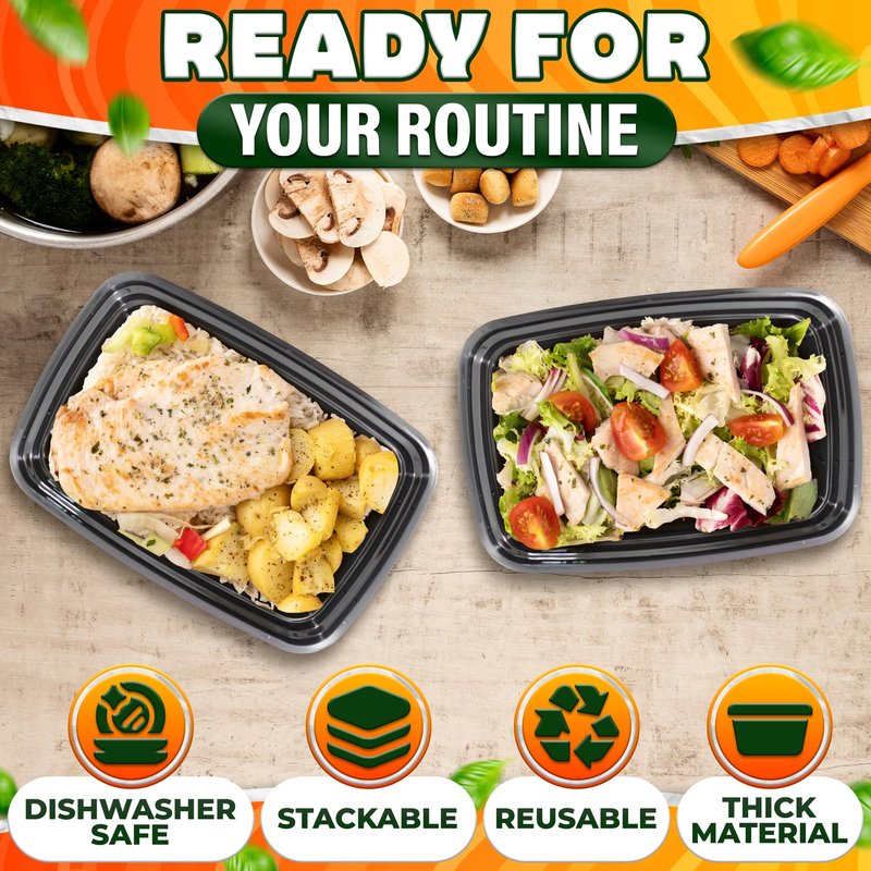 Evrblock 50 Pack [32 oz] Freezer Meal Prep Containers Reusable - Plastic Food Storage Containers with Lids, Dishwasher & Microwave Friendly, Warp-Resistant - Versatile Use for Meals, Leftovers & More