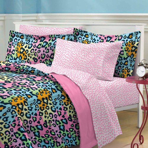 My Room Neon Leopard Ultra Soft Microfiber Girls Comforter Set, Multi-Colored, Queen