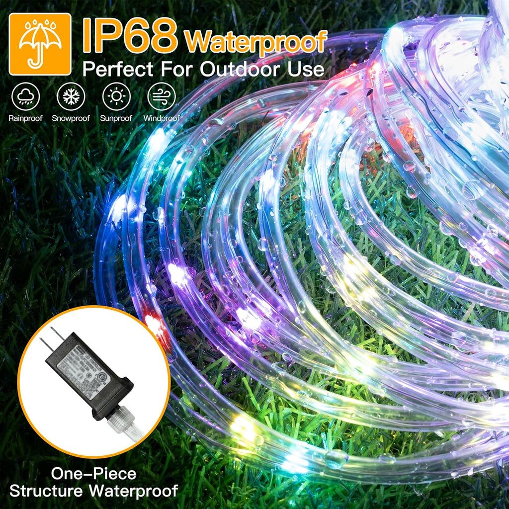 Ollny Color Changing Rope Lights - 66FT Waterproof Outdoor String Lights with Remote | 200 LED, 16 Colors