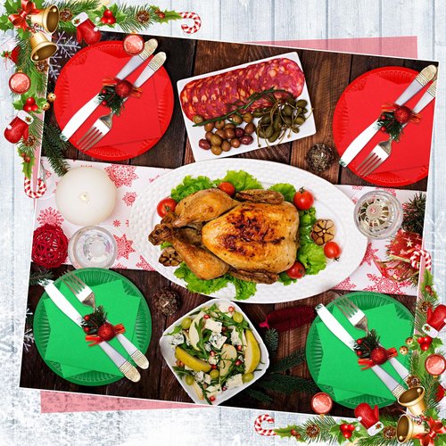Layhit Christmas Plates and Napkins Red Green Christmas Party Supplies Set Disposable Paper Dessert Plates and Napkins for Party(400 Pcs)