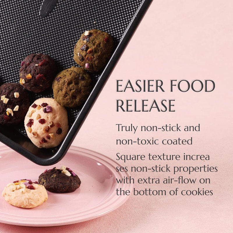 Large Baking Sheet Set of 3, UUKRAVE Cookie Sheets For Baking Non Toxic with Diamond Non Stick Base, PFAS/PTFE/PFOA-Free, Half/Quarter/Jelly Roll Pans, 0.8mm Thick Heavy Duty Cookie Tray, Black