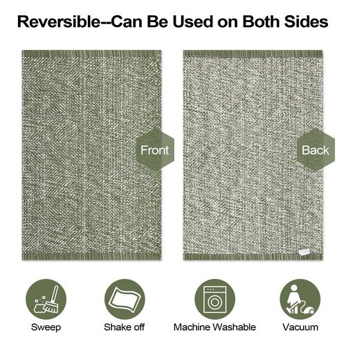 LEEVAN Washable Area Rug 4x6, Hand-Woven Cotton Living Room Rug, Green Braided Bedroom Rug, Farmhouse Indoor/Outdoor Floor Carpet for Patio, Nursery, Office, Playroom, Dining Room