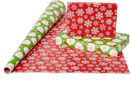 American Greetings Christmas Wrapping Paper Rolls - Reversible Santa & Snowmen Design | 120 sq. ft. (3 Rolls, 30 in. x 12 ft.)