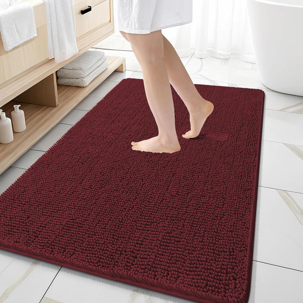 OLANLY Large Bath Rugs - Soft Absorbent Chenille with Quick-Dry Rubber Backing | 59x35 Inches, Andorra Red-Brown