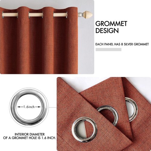 MIULEE 100% Blackout Linen Curtains - Thermal Insulated Burnt Orange Drapes | 52 x 72 Inch (2 Panels)