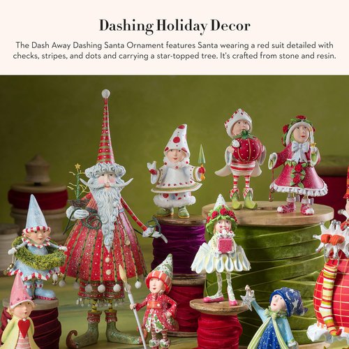 MACKENZIE-CHILDS Patience Brewster Dash Away Christmas Ornament, Indoor Christmas Tree Decoration for Holiday Decor Arrangement, Santa