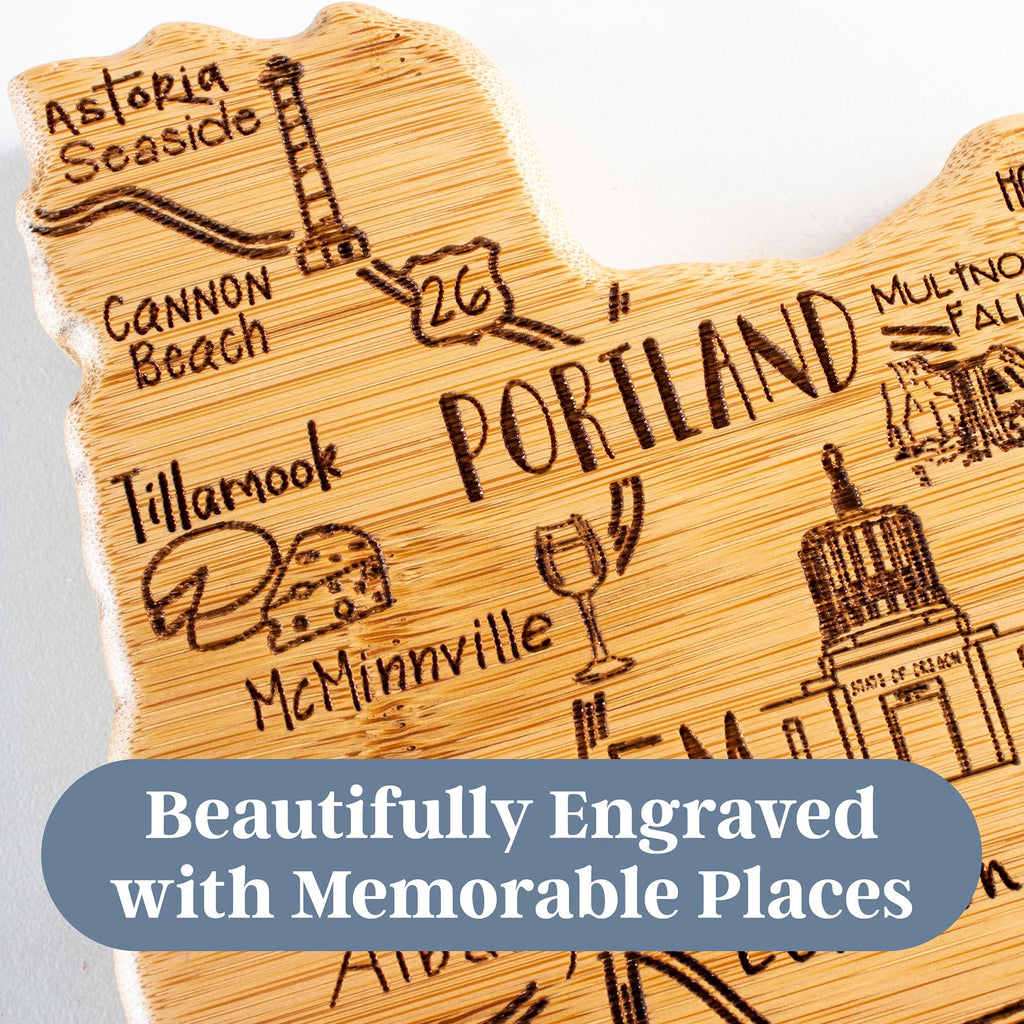Totally Bamboo Destination Oregon Shaped Cutting Board – Bamboo Charcuterie and Serving Board with Hang Tie for Wall Display