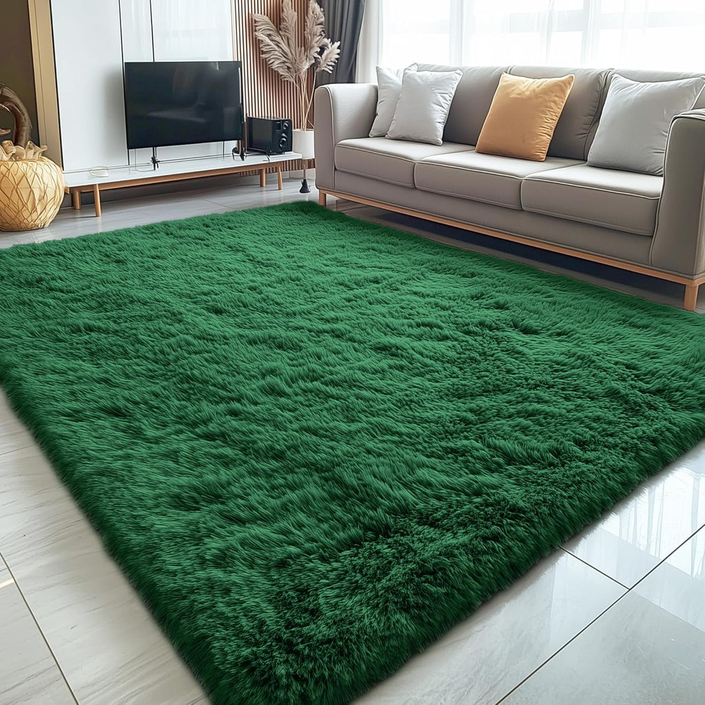 OLANLY Large Area Rug - Soft Fluffy Shaggy Indoor Carpet for Living Room & Bedroom | 5x8, Dark Green