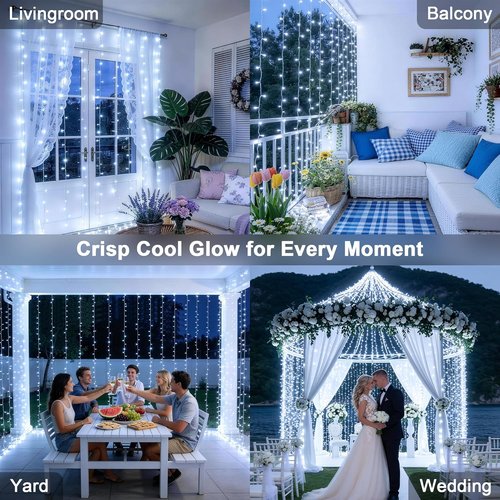 JMEXSUSS Curtain Lights - 900 LED White String Lights with Remote | 9.5x29.5ft Indoor/Outdoor Decor
