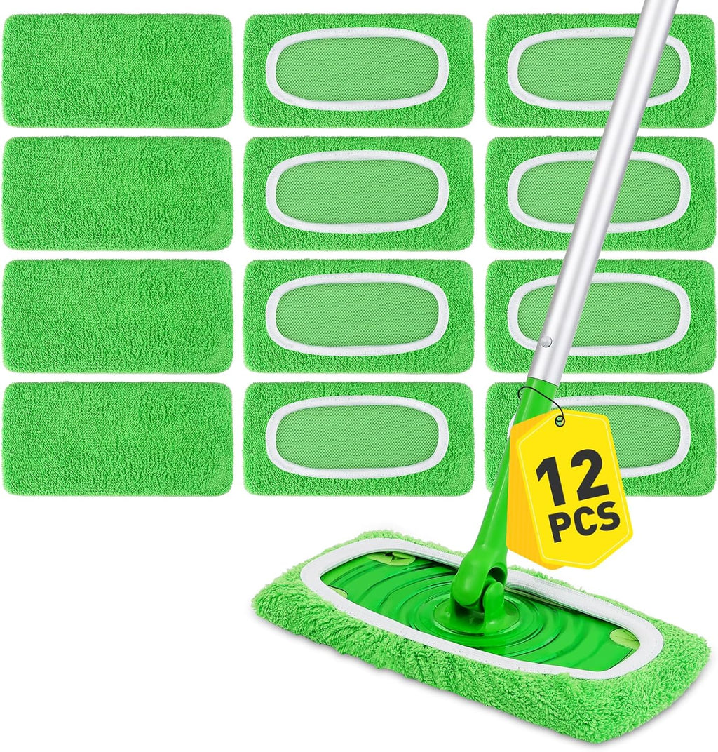 Skiennix 12-Pack Reusable Microfiber Mop Pads - Washable Dry & Wet Cleaning Cloths for Floor Care