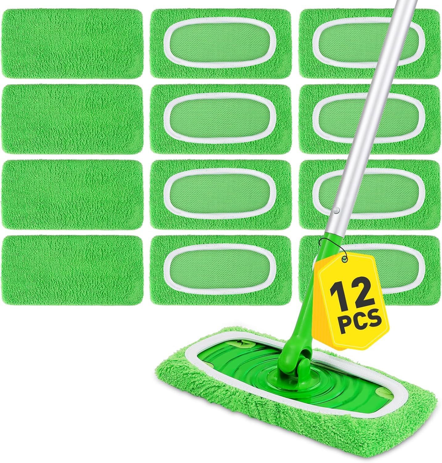 Skiennix 12-Pack Reusable Microfiber Mop Pads - Washable Dry & Wet Cleaning Cloths for Floor Care